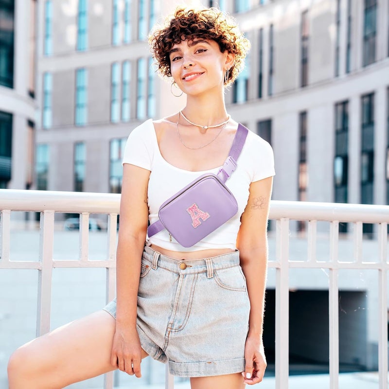 YQE Birthday Gifts for Girls, 4 5 6 7 8 9 10 11 12 13 14 Year Old Girl Gifts for Teens Kids Daughter Sister Her, Cute Initial Fanny Pack Belt Bag Crossbody Bag Trendy Stuff for Girls Teen (Lavender, A) - Image 2